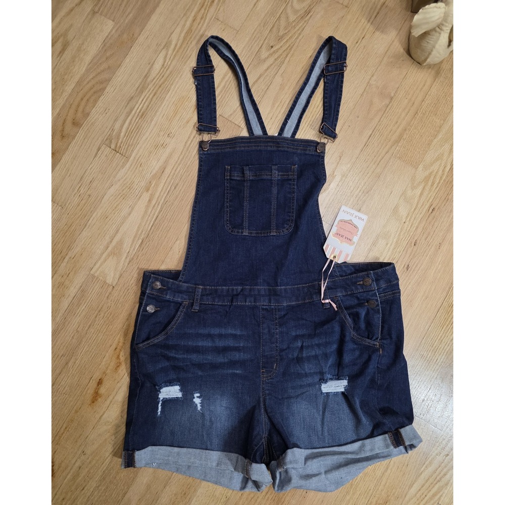 Wax Jean Denim Overalls Shorts Women's Plus Size 3XL Dark Wash Distressed NWT
